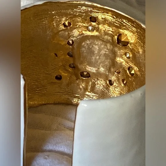 Kenneth Jay Lane KJL White Enamel Maltese Cross Cuff Bracelet Red Cabochon - Picture 3 of 4